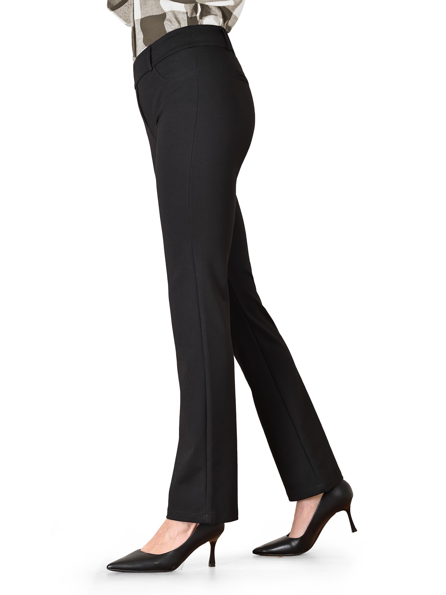 Balleay Art Women's Dress Pants Work Pull On Straight Leg Yoga Business Office Pants Long Casual Workout Slacks Black