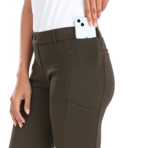 HDE Yoga Dress Pants for Women Straight Leg Pull On Pants with 8 Pockets Brown - M