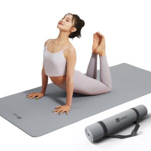 keep non-slip large yoga mat,extra long and wide exercise & fitness mat( 72"lx32"wx7mm thick) with free carrying strap, pilates & home workout, classic grey