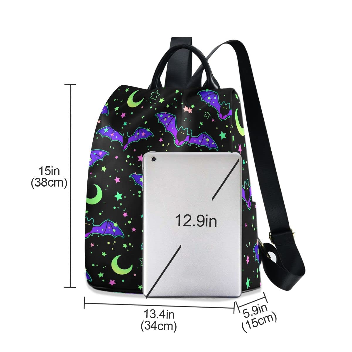 Glaphy Halloween Bats Moon Stars Backpack for Women, Anti Theft Backpack Shoulder Bag, Casual Lightweight Backpack Purse for Women