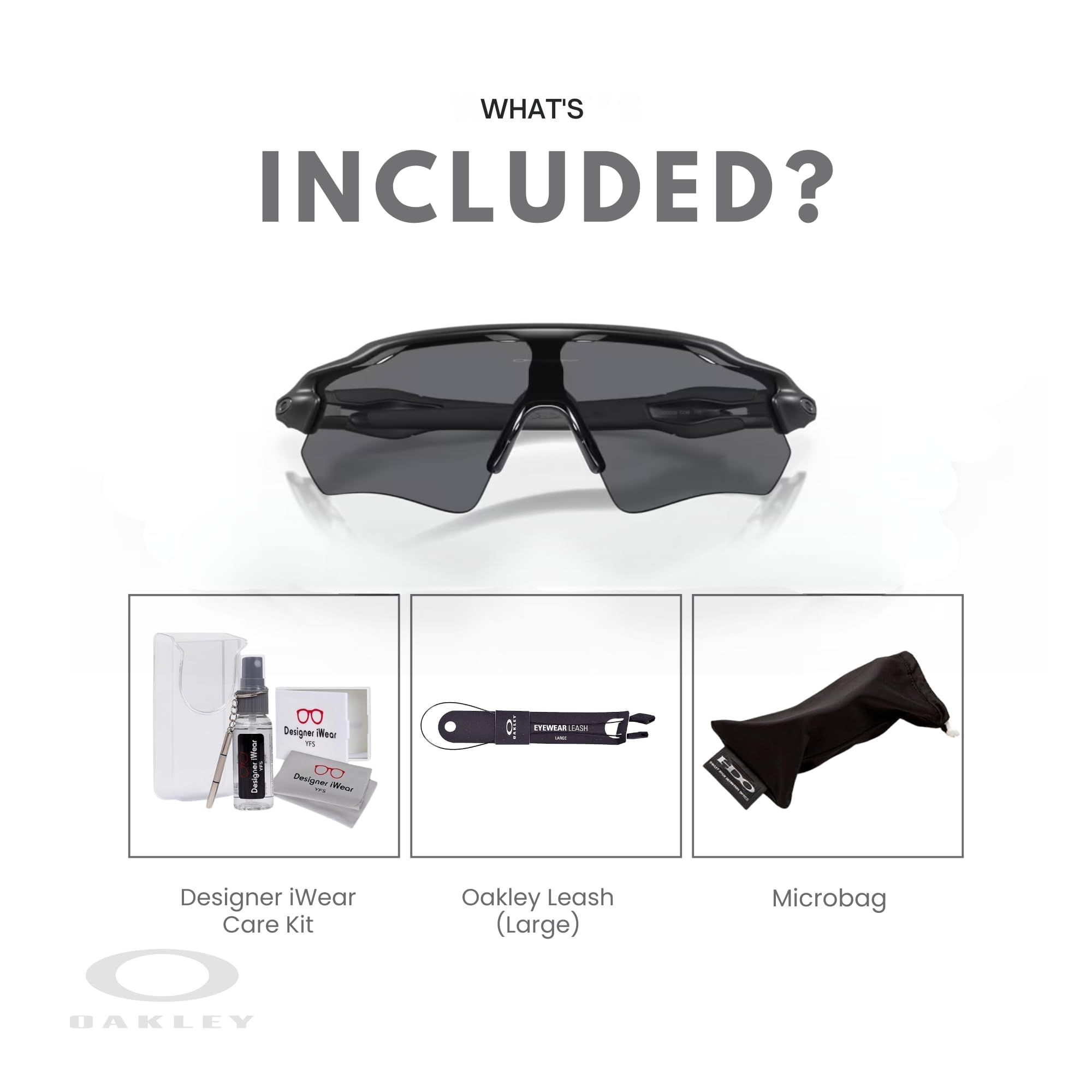 Oakley Radar Ev Path OO9208 920812 38MM Matte Black/Grey Square Sunglasses for Men + BUNDLE Accessory Leash + BUNDLE with Designer iWear Eyewear Kit