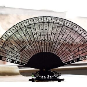 Folding Hand Fan Folding Fan Handheld Folded Fan Exquisite Carved Ebony Wooden Fans for Wedding Adult Calligraphy Painting Fine Art Hand Fan Craft Gift Foldable Fan Hand Held Fans