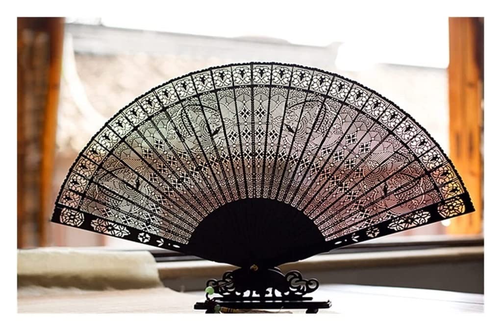 Folding Hand Fan Folding Fan Handheld Folded Fan Exquisite Carved Ebony Wooden Fans for Wedding Adult Calligraphy Painting Fine Art Hand Fan Craft Gift Foldable Fan Hand Held Fans