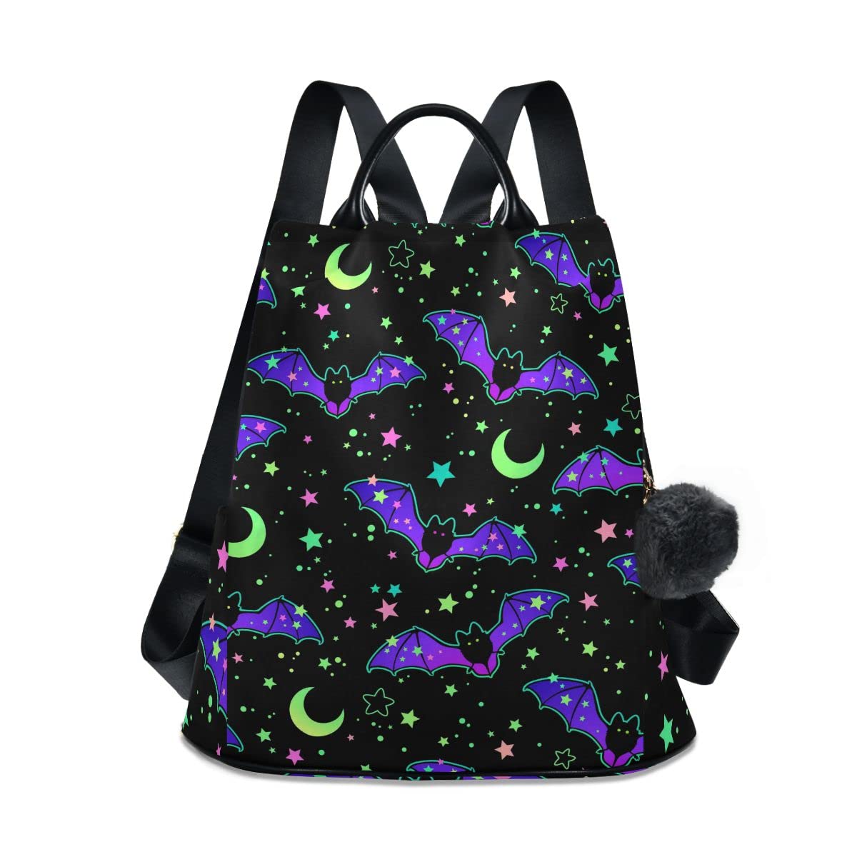 Glaphy Halloween Bats Moon Stars Backpack for Women, Anti Theft Backpack Shoulder Bag, Casual Lightweight Backpack Purse for Women