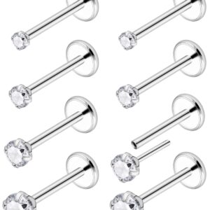 Ftovosyo 18G Threadless Push in Nose Rings Studs Surgical Steel Pushin Nose Stud 1.5mm 2mm 2.5mm 3mm Round Crystal Nose Piercing Jewelry for Women Men