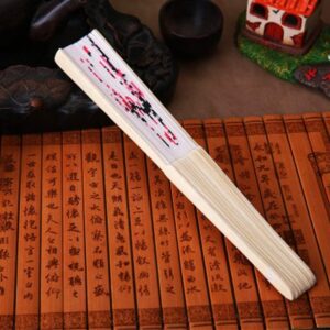 Folding Hand Fan Folding Fan Handheld Folded Fan Folding Chinese Style Hand Fan Portable Bamboo Plum Blossom Wedding Traditional Handmade Artware Foldable Fan Hand Held Fans