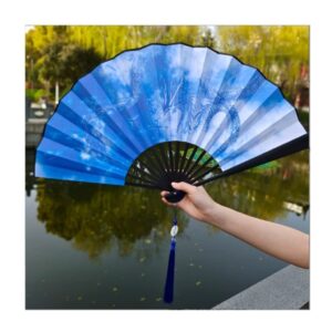 folding hand fan folding fan handheld folded fan hand fan ancient folding fan boys chinese style retro bamboo silk costume hanfu fan foldable fan hand held fans (color : b, size : 33cm)