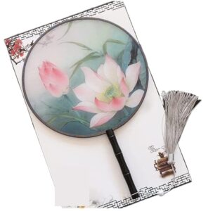 folding hand fan folding fan handheld folded fan chinese style round fan with wooden handle portable printed vintage fan dance wedding favors foldable fan hand held fans (color : j, size : 21cm)