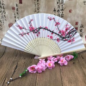 Folding Hand Fan Folding Fan Handheld Folded Fan Folding Chinese Style Hand Fan Portable Bamboo Plum Blossom Wedding Traditional Handmade Artware Foldable Fan Hand Held Fans