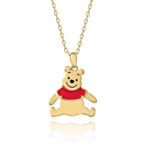 Disney Winnie the Pooh Necklace - Yellow Gold Flash Plated Sterling Silver Necklace - 18-inch Chain Necklace with Winnie the Pooh Pendant