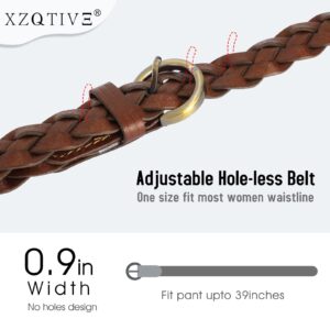 XZQTIVE 2 Pieces Women's Braided Leather Belts Casual Skinny Woven Belt for Jean Pant