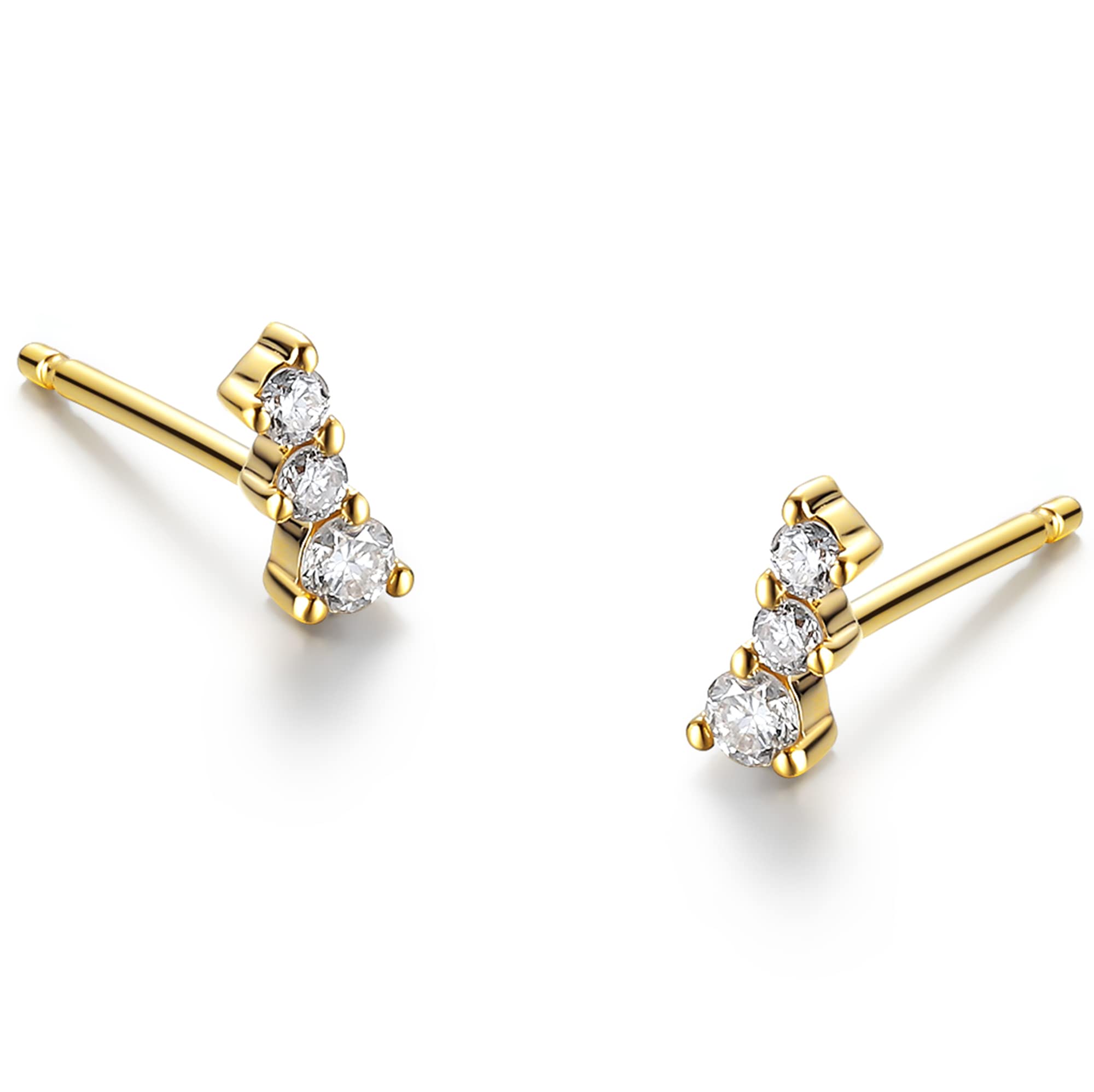 14K Gold Trio Diamond Studs | Round Brilliant Cluster Diamond Studs 0.12 Total CTW Lab-Created Diamond Gift