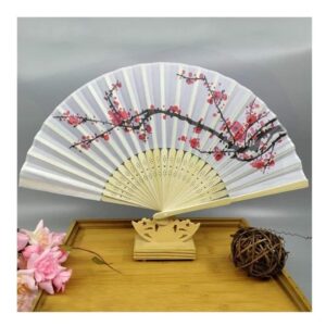 Folding Hand Fan Folding Fan Handheld Folded Fan Folding Chinese Style Hand Fan Portable Bamboo Plum Blossom Wedding Traditional Handmade Artware Foldable Fan Hand Held Fans