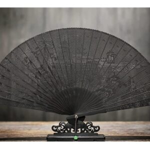 Folding Hand Fan Folding Fan Handheld Folded Fan Exquisite Carved Ebony Wooden Fans for Wedding Adult Calligraphy Painting Fine Art Hand Fan Craft Gift Foldable Fan Hand Held Fans