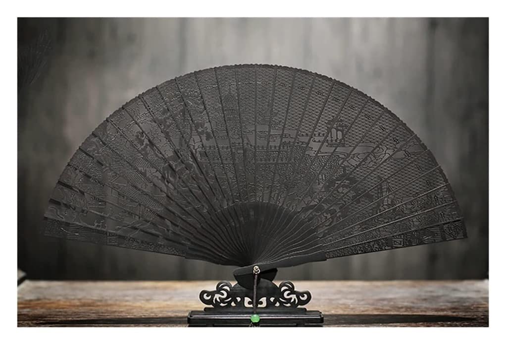 Folding Hand Fan Folding Fan Handheld Folded Fan Exquisite Carved Ebony Wooden Fans for Wedding Adult Calligraphy Painting Fine Art Hand Fan Craft Gift Foldable Fan Hand Held Fans