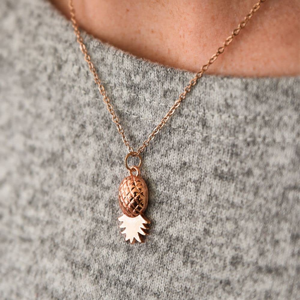 Pretty Inappropriate Upside Down Pineapple Necklace, Rose Gold, Gold, Silver, Pineapple Jewelry, Dainty, Women (Rose Gold Textured)