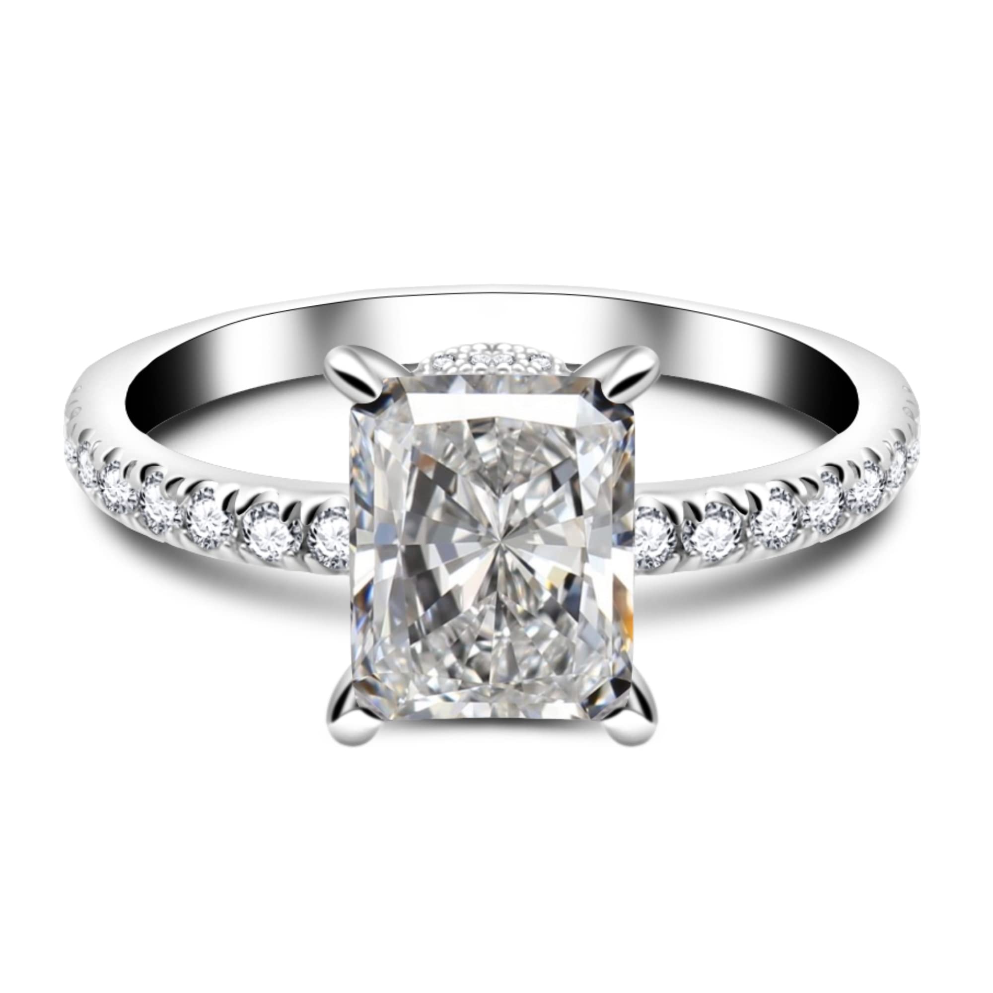 Jolics Radiant Cut 7x9mm 3ct Simulated Diamond White Gold Plated 925 Sterling Silver Engagement Ring size 5-10 (6)