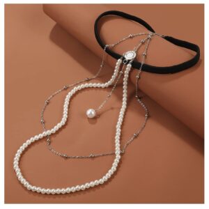 Bohemia Multi Layered Pearl Pendant Leg Chain Jewelry Summer Stretch Beaded Thigh Chain Bikini Coin Body Thigh Chain Jewelry for Women(Pearl-silver)