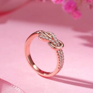 Jeulia Knot Design Band Classic Rings for Women cz Sterling Silver Eternity Rings Wedding Engagement Anniversary Promise Rings Bridal Sets (Rose Gold, 7)