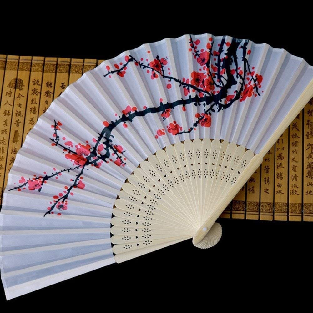 Folding Hand Fan Folding Fan Handheld Folded Fan Folding Chinese Style Hand Fan Portable Bamboo Plum Blossom Wedding Traditional Handmade Artware Foldable Fan Hand Held Fans