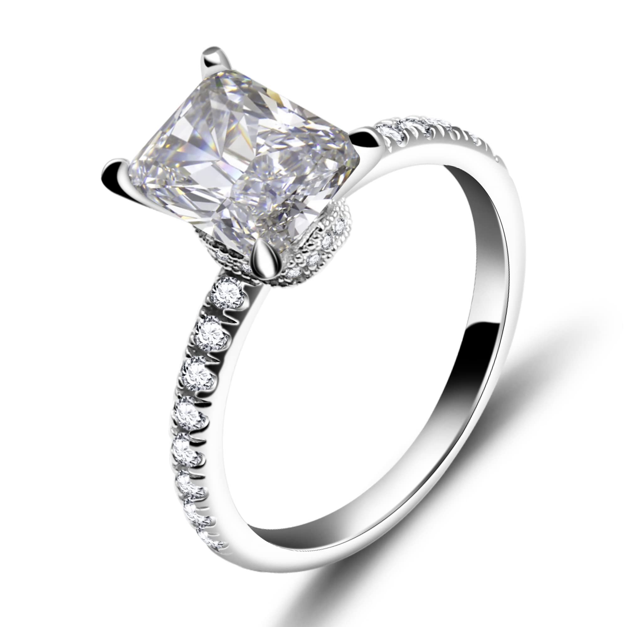 Jolics Radiant Cut 7x9mm 3ct Simulated Diamond White Gold Plated 925 Sterling Silver Engagement Ring size 5-10 (6)