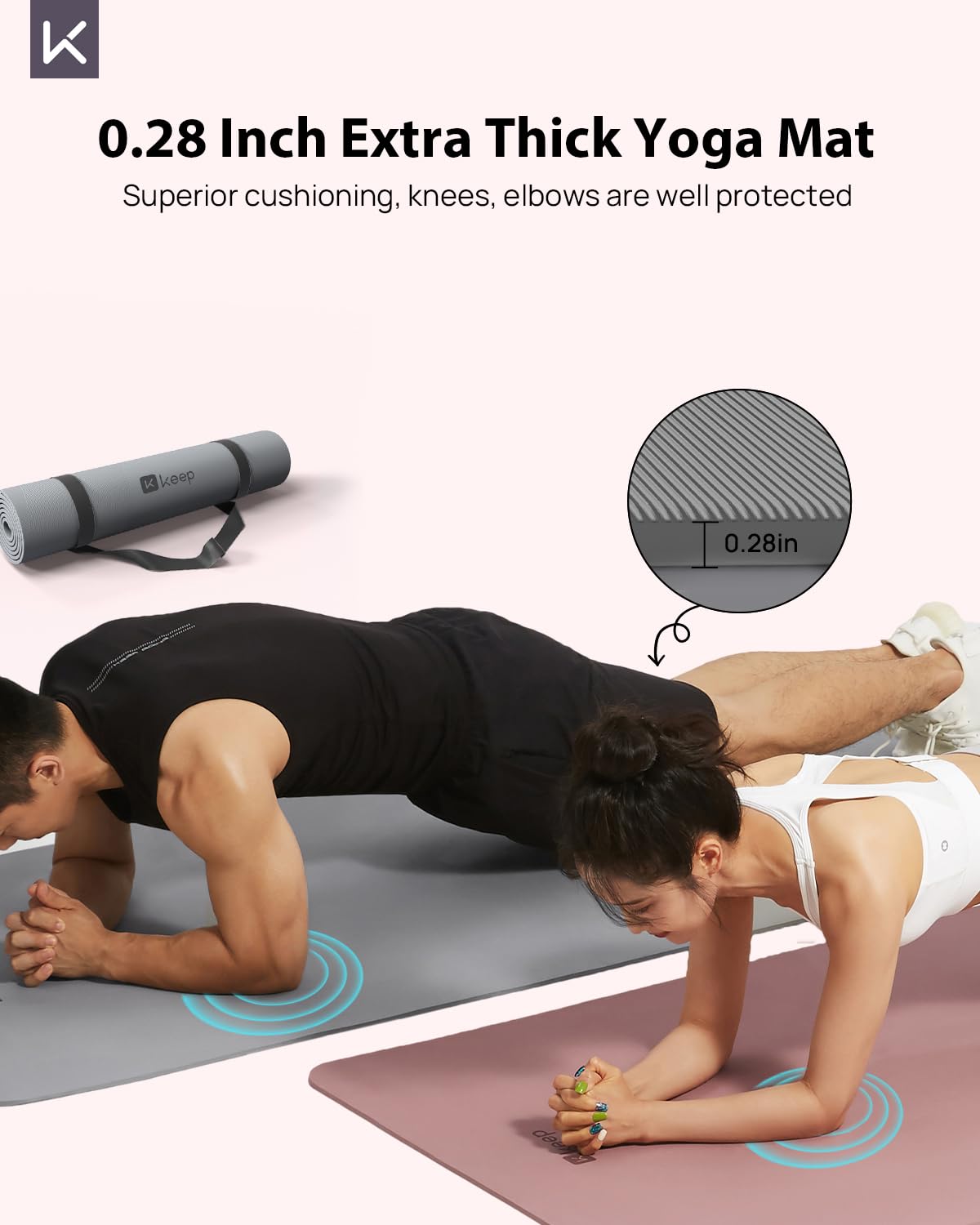 KEEP Non-Slip Large Yoga Mat,Extra Long and Wide Exercise & Fitness Mat( 72"Lx32"Wx7mm Thick) with Free Carrying Strap, Pilates & Home Workout, Classic Grey