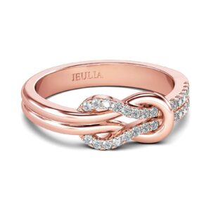 Jeulia Knot Design Band Classic Rings for Women cz Sterling Silver Eternity Rings Wedding Engagement Anniversary Promise Rings Bridal Sets (Rose Gold, 7)