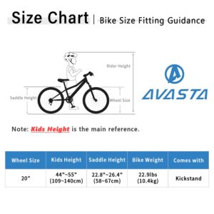 AVASTA 20'' Big Kids Mountain Bike for Age 6 7 8 9 10 11 12 Years Old Boys Girls Teen with Suspension Fork Front & Rear Dual Hand Brakes 6 Speeds Drivetrain, Black