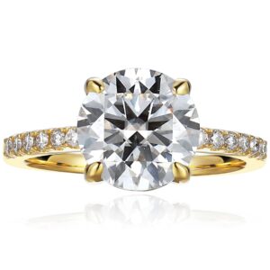 espere 3 Carat Round Moissanite Engagement Ring in 14K Yellow Gold Pavé Band | Round Brilliant Classic Paved Engagement Ring Size 6