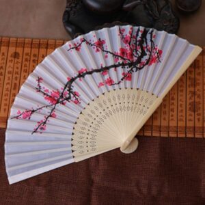 Folding Hand Fan Folding Fan Handheld Folded Fan Folding Chinese Style Hand Fan Portable Bamboo Plum Blossom Wedding Traditional Handmade Artware Foldable Fan Hand Held Fans