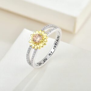 STARCHENIE Sterling Silver You are My Sunshine Sunflower Statement Ring with Cubic Zirconial Band Rings for Women Size8