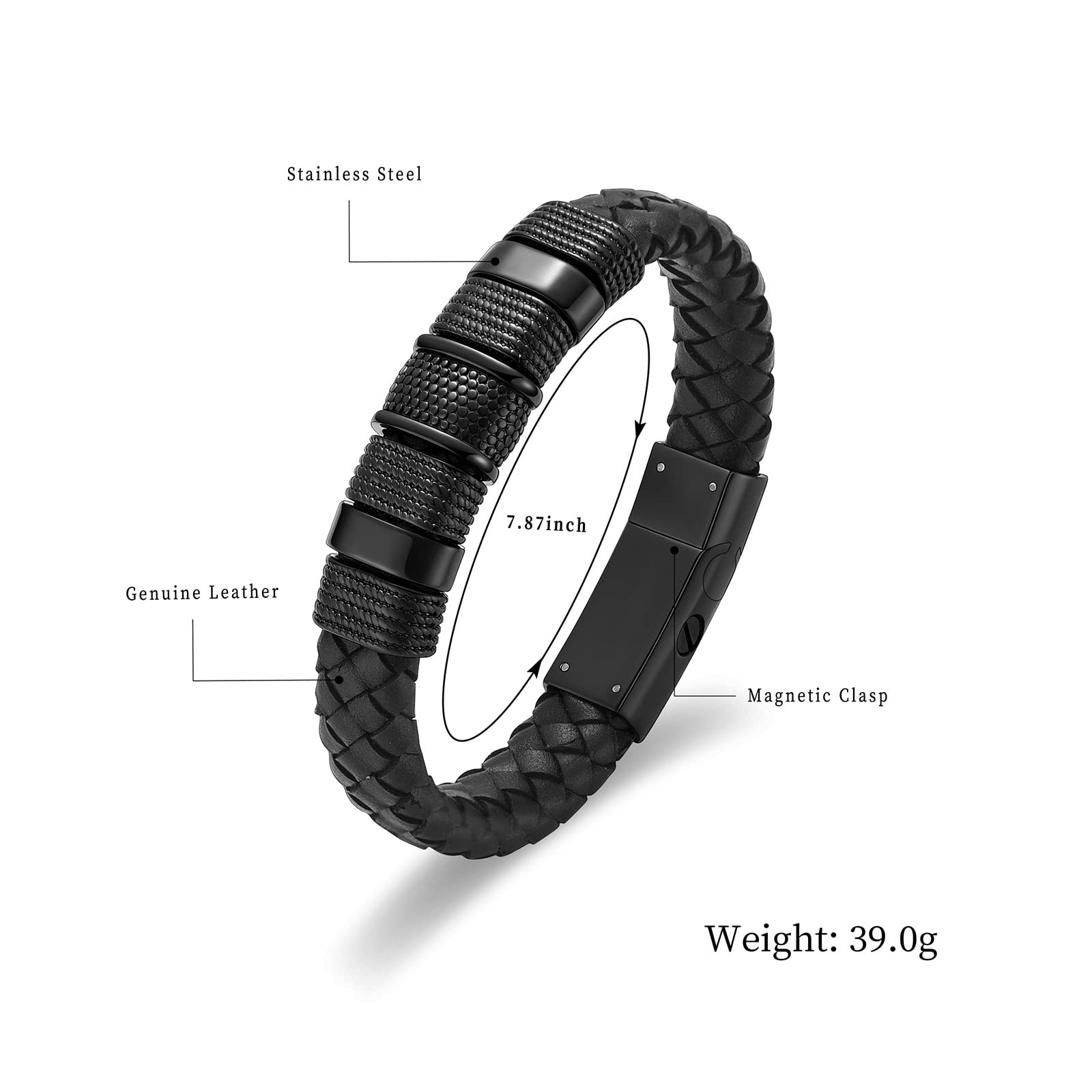 shajwo Cremation Urn Bracelet for Ashes Jewelry for Women Men Memorial Keepsake Cuff Bangle Leather Bracelet,Black 20cm