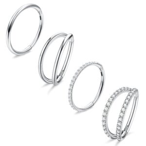 dochais surgical steel nose rings and earrings - 8mm and 10mm hoops and hinged clicker rings for septum, conch, lip and cartilage piercings