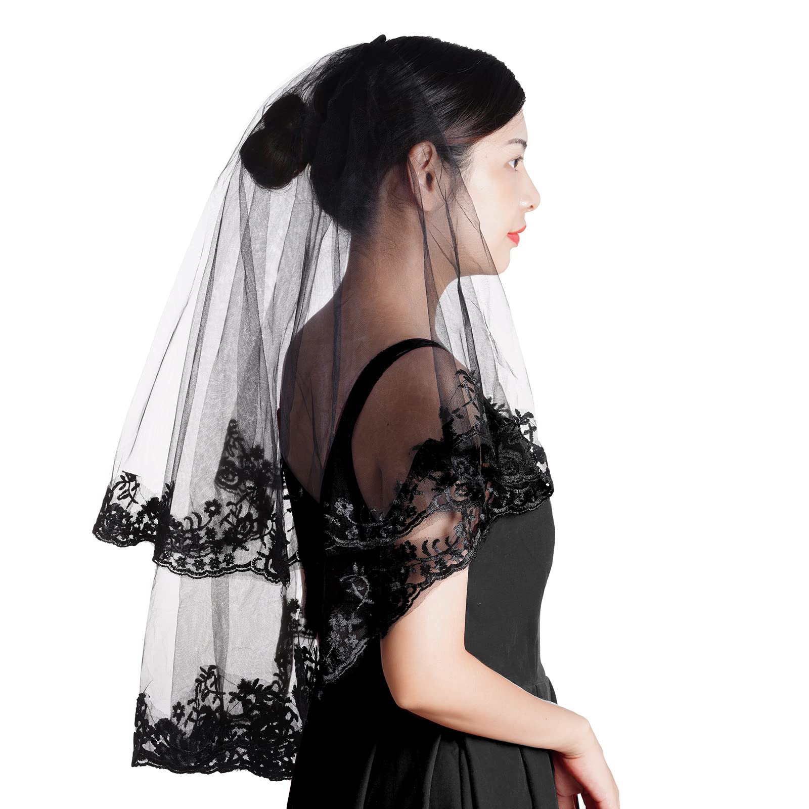 jiebor Black Lace Veil Bridal Wedding Veils Halloween Veil for Women Brides Wedding Bridal Shower