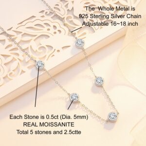 5CT Tennis Moissanite Necklace Chain for Women, 5 Stones 925 Sterling Silver D Color Ideal Cut Diamond Necklace for Women with Certificate of Authenticity (5ct, Classic 5 Stones)