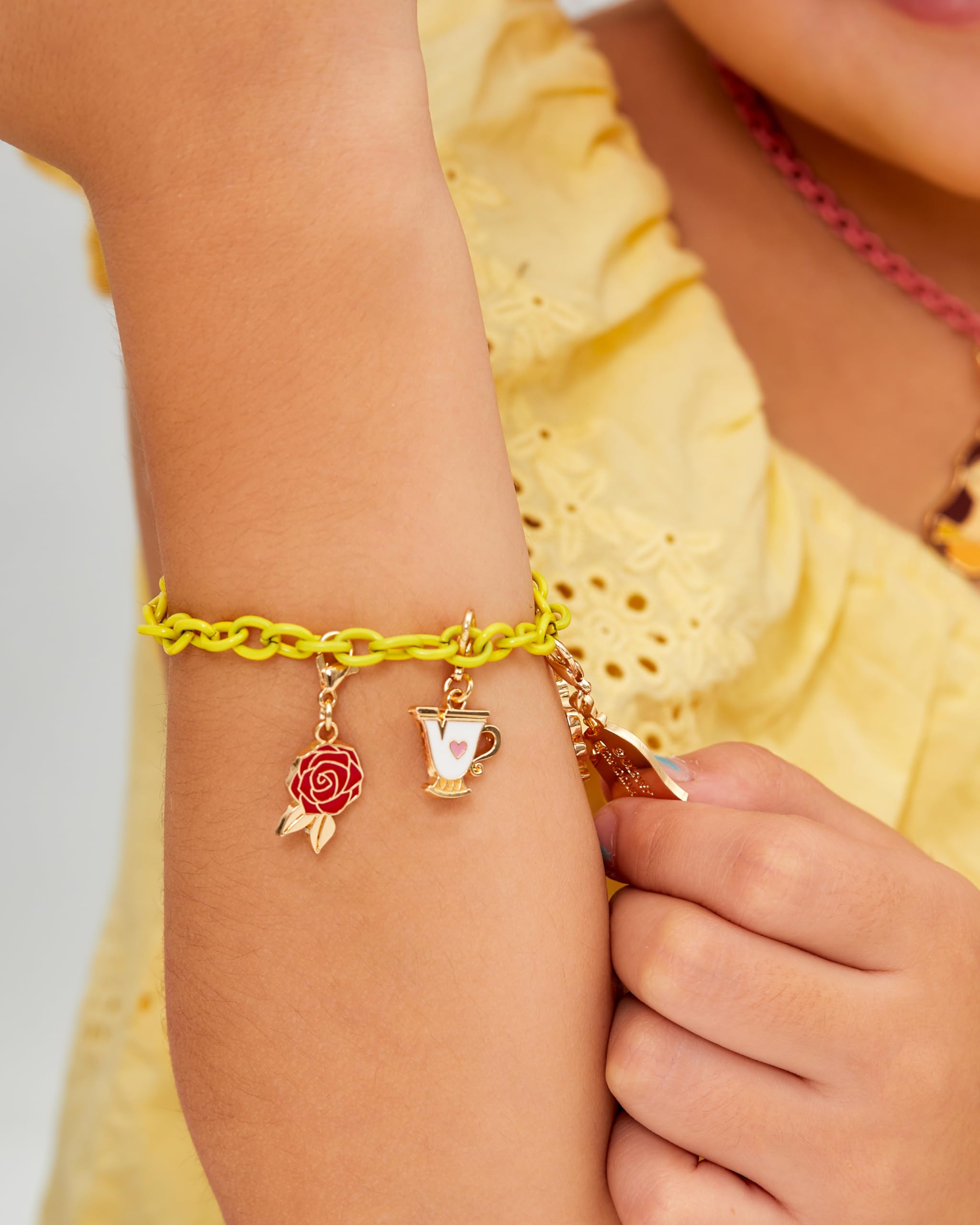 Disney Princess Necklace, Bracelet, and Charms Set - Beauty and the Beast Belle Charms with Bracelet and Necklace Princess Jewelry