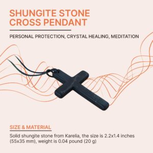 Karelian Heritage Shungite Stone Cross Pendant for Men Unpolished | Genuine Shungite Cross Pendant Black Jewelry for Men and Women | Defender Shield Shungite Cross Pendant Necklace PE163