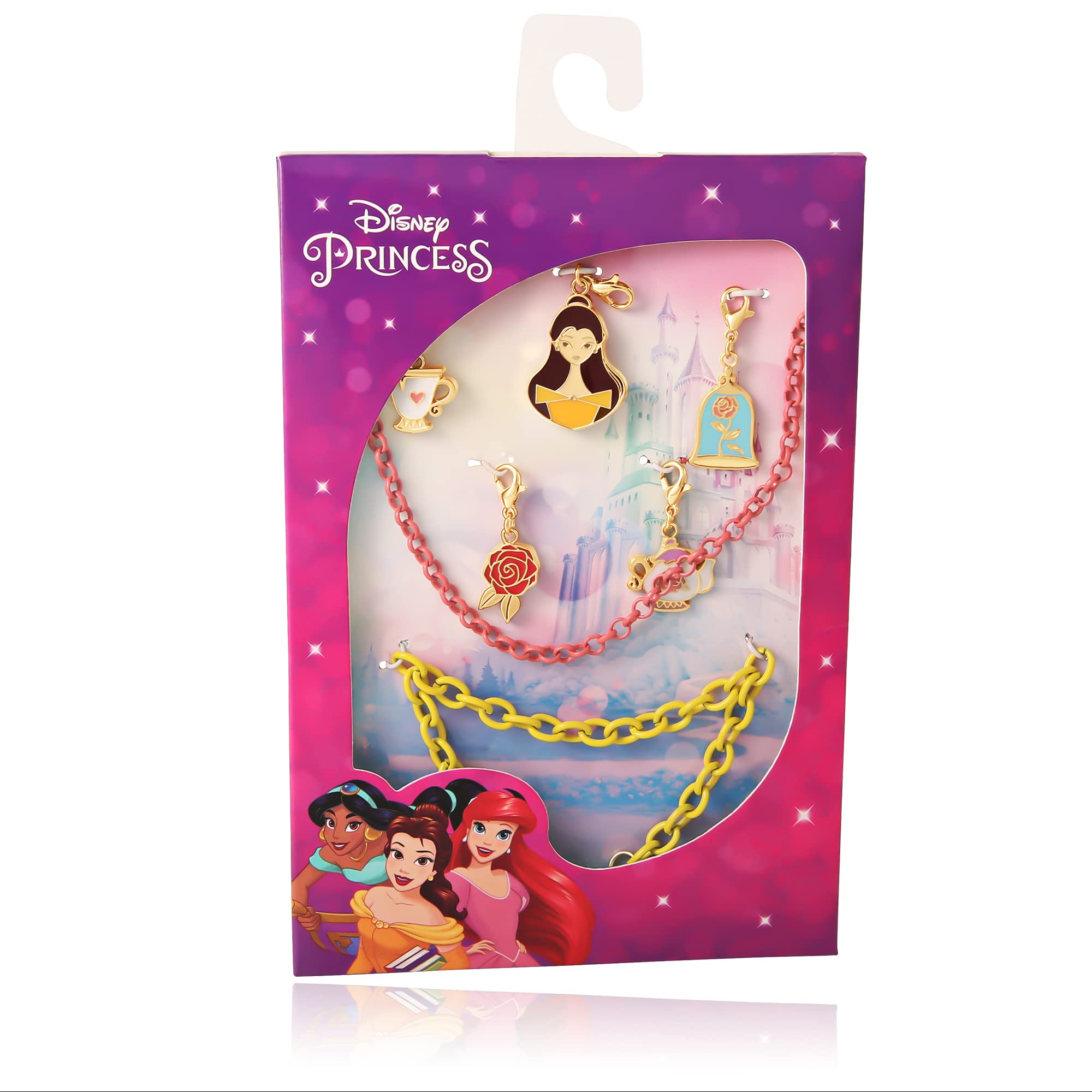 Disney Princess Necklace, Bracelet, and Charms Set - Beauty and the Beast Belle Charms with Bracelet and Necklace Princess Jewelry