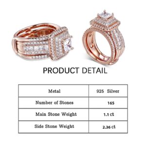 Jeulia 3 PC Enhancer Ring Set for Women 925 Sterling Silver Princess Cut Diamond Engagement Rings Cubic Zirconia Halo Solitaire Wedding Rings Anniversary Promise Rings for Her with Jewelry Box (Rose Gold, 6.5)