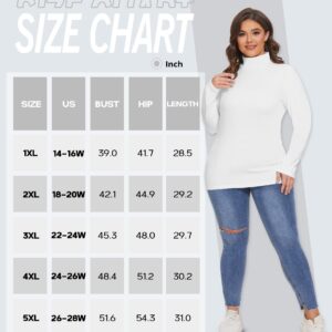 COOTRY Womens Plus Size Fleece Lined Turtleneck Mock Neck Tops Long Sleeve Thermal Shirts Base Layer White 3XL