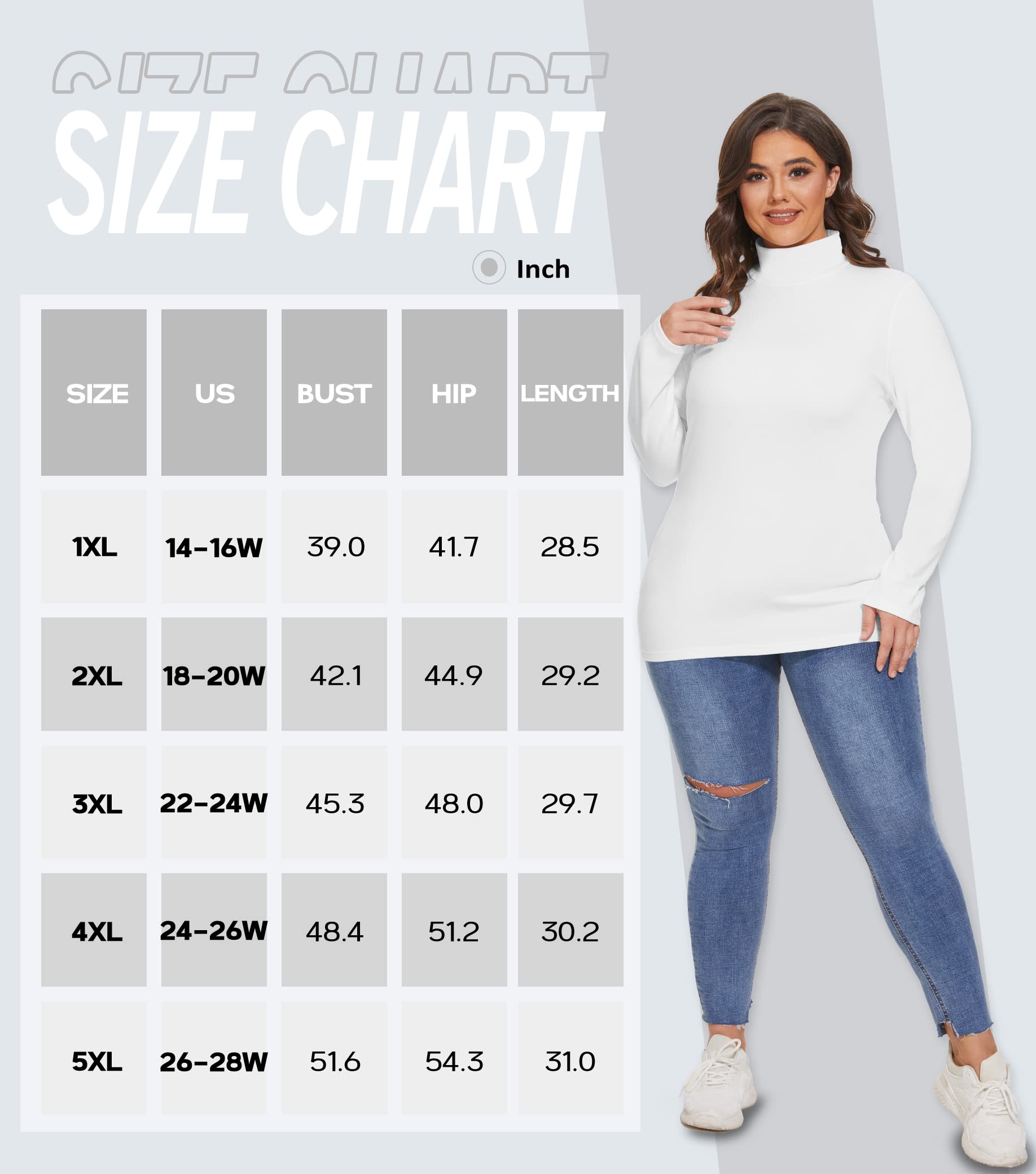 COOTRY Womens Plus Size Fleece Lined Turtleneck Mock Neck Tops Long Sleeve Thermal Shirts Base Layer White 3XL