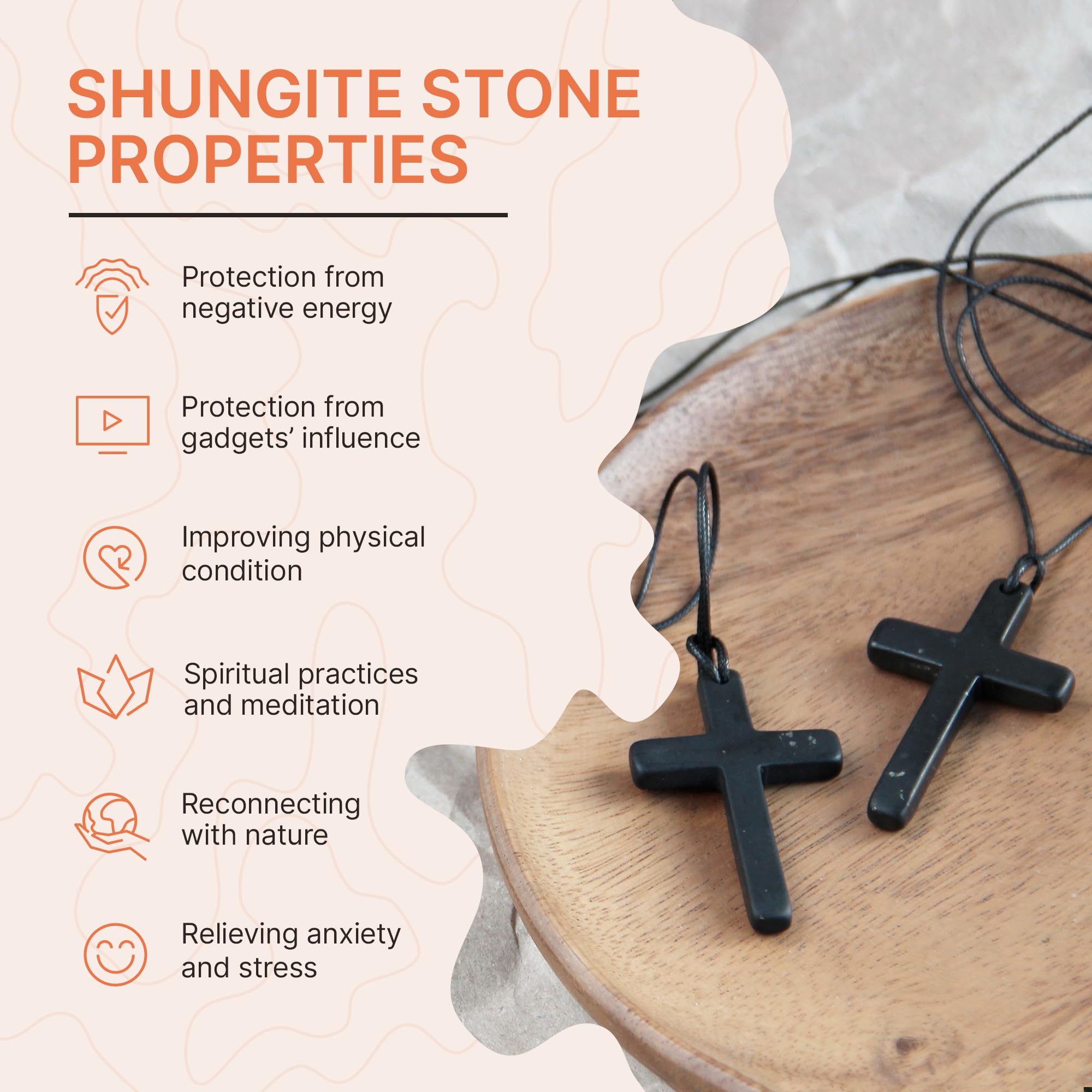 Karelian Heritage Shungite Stone Cross Pendant for Men Unpolished | Genuine Shungite Cross Pendant Black Jewelry for Men and Women | Defender Shield Shungite Cross Pendant Necklace PE163