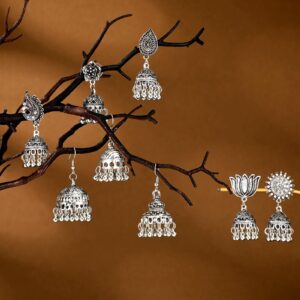 Glenmal 8 Pairs Jhumka Indian Earrings Bohemian Dangle Earring Retro Metal Hollow Earrings Chandelier Earrings Women(Vintage)