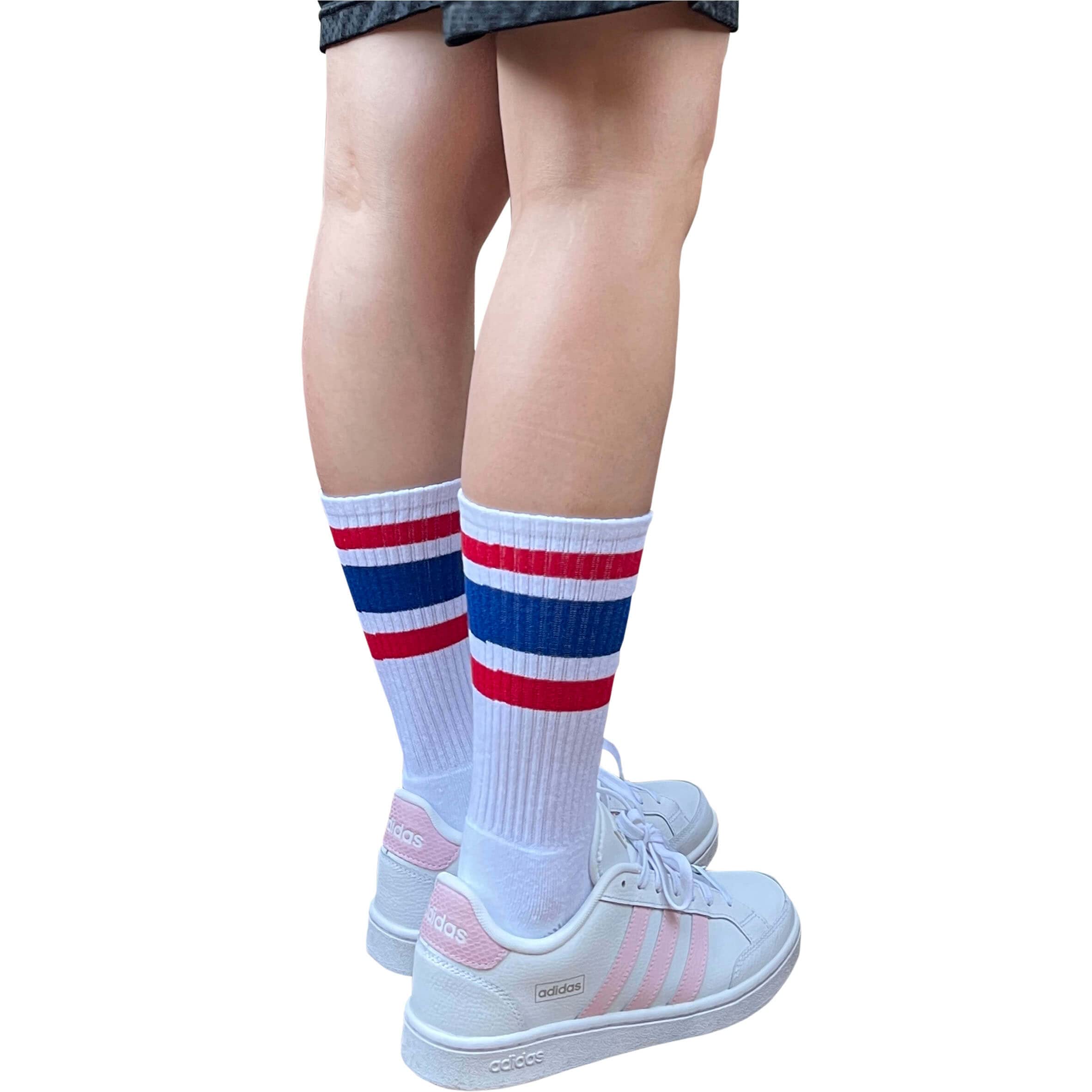 COUVER Unisex Crew White with Red and Blue Stripes,1 Pair, Size Medium