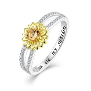 starchenie sterling silver you are my sunshine sunflower statement ring with cubic zirconial band rings for women size8