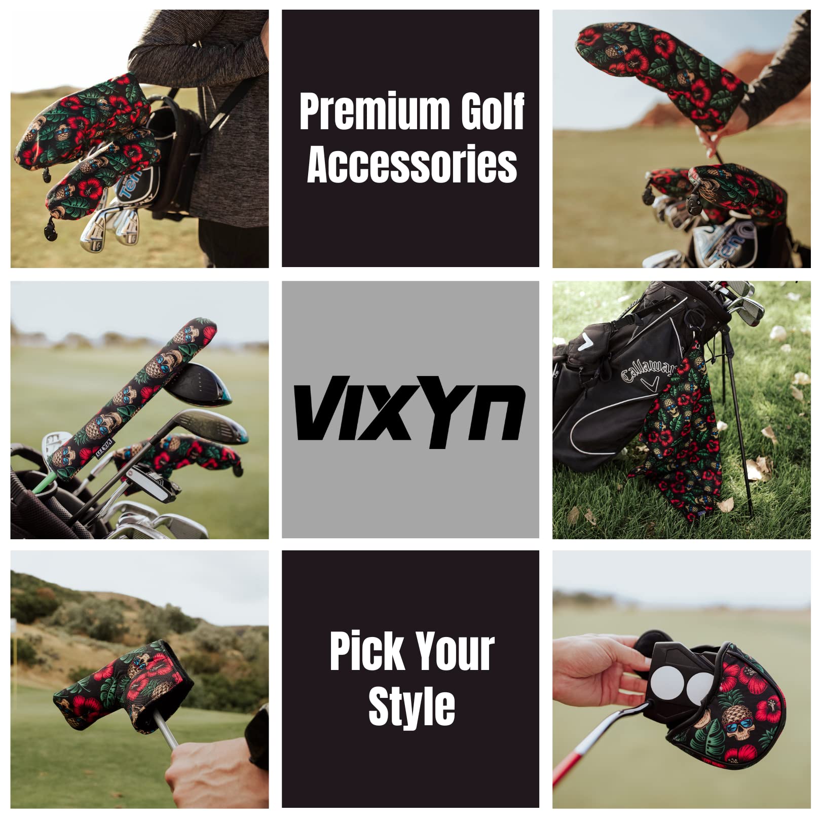 VIXYN Mallet Putter Cover - Cool Putter Cover - Mallet Putter Headcover - Fleeced Lined Putter Head Covers - Protective Golf Club Covers to Match Driver Headcover (Pineapple Skull)