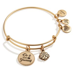 Alex and Ani Connections Expandable Bangle for Women, Do It For Yourself Charm, Rafaelian Gold Finish, 2 to 3.5 in