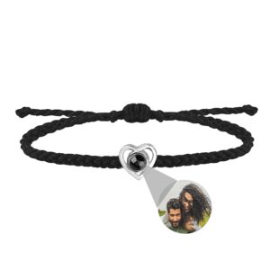 custom photo projection bracelet with picture inside personalized heart photo projection bracelet for women men 100 languages ​​i love you bracelet adjustable rope bracelets for couple best friend