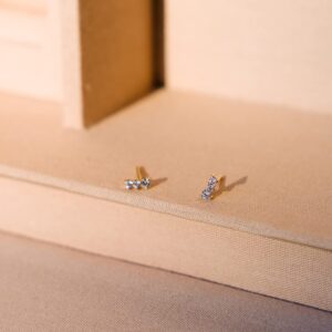 14K Gold Trio Diamond Studs | Round Brilliant Cluster Diamond Studs 0.12 Total CTW Lab-Created Diamond Gift