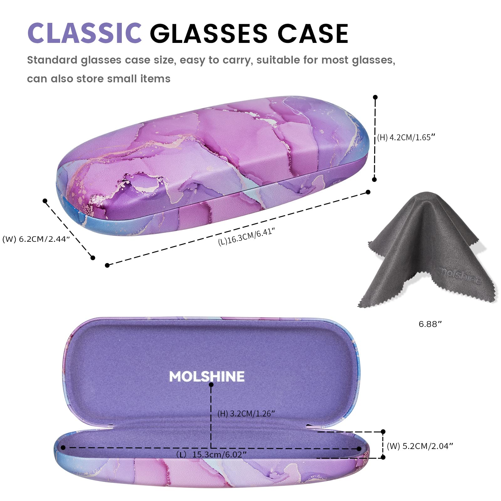 molshine Hard Shell PU Leather Glasses Case,Travel Portable Eyeglass Case for Men Women Girl Travel Study Work (Purple)